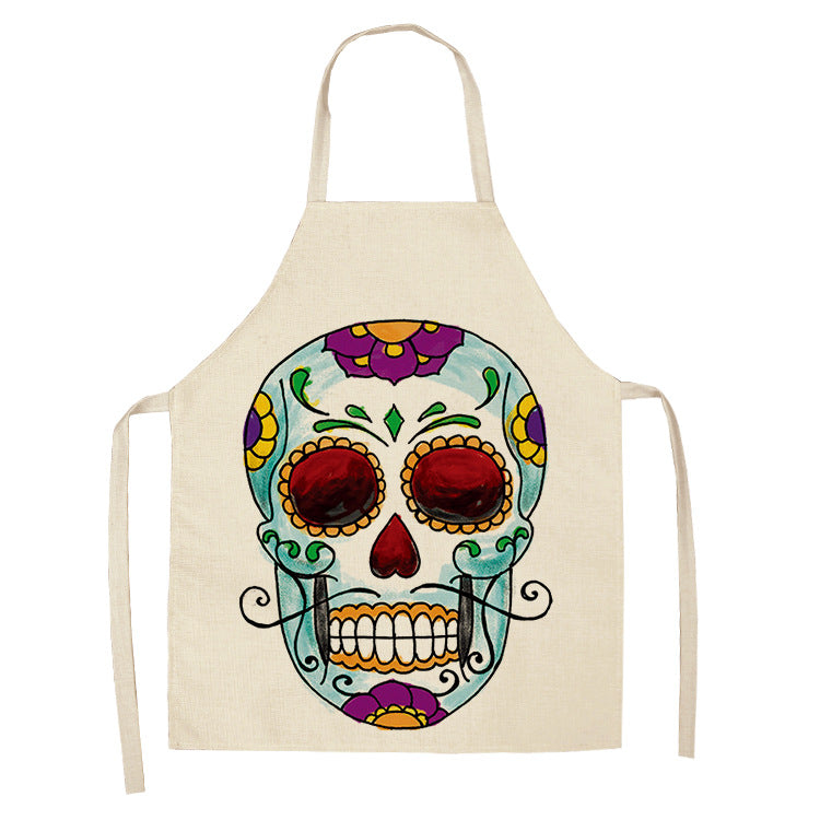 Cotton and Linen Skull Apron - Modern Kitchen Cooking Tool, 68x55cm