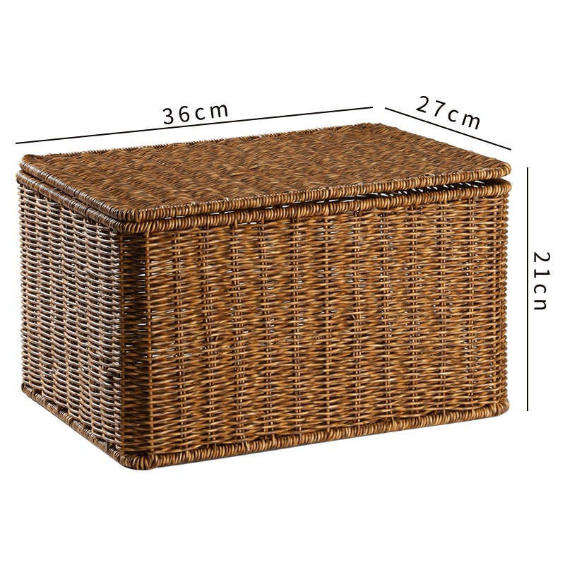 Rattan Woven Storage Basket with Lid - Large Home Organization Bin