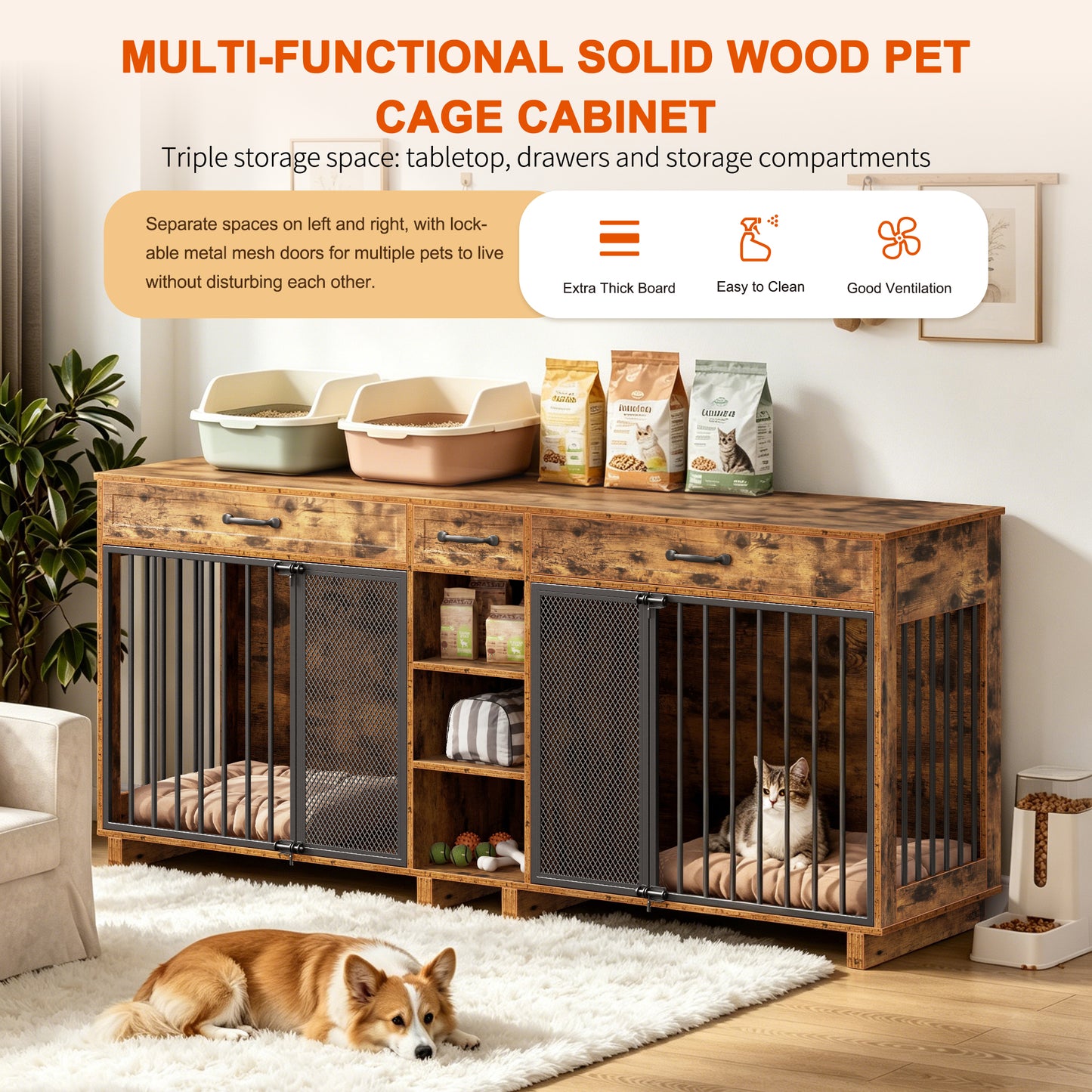 Large Wooden Dog Crate Furniture with Storage and Multi-Function Design