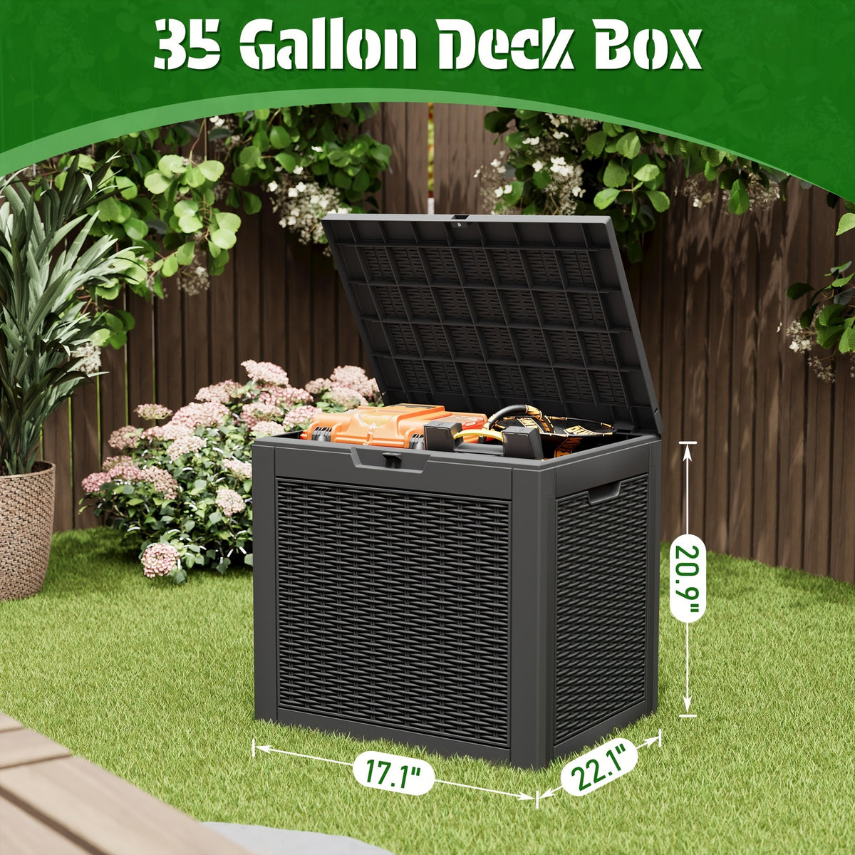 35 Gallon Outdoor Waterproof Storage Box with Lock Hole for Garden & Patio