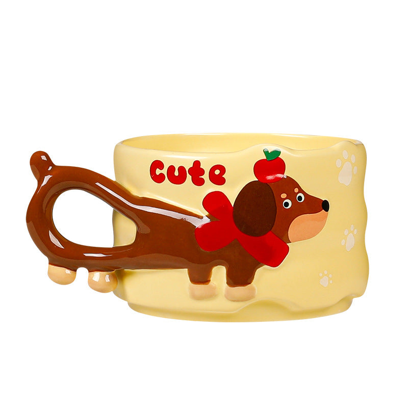 Dog Cartoon Mug Sausage Puppy Ceramic Cup - 380ml, Cute Pet Drinkware
