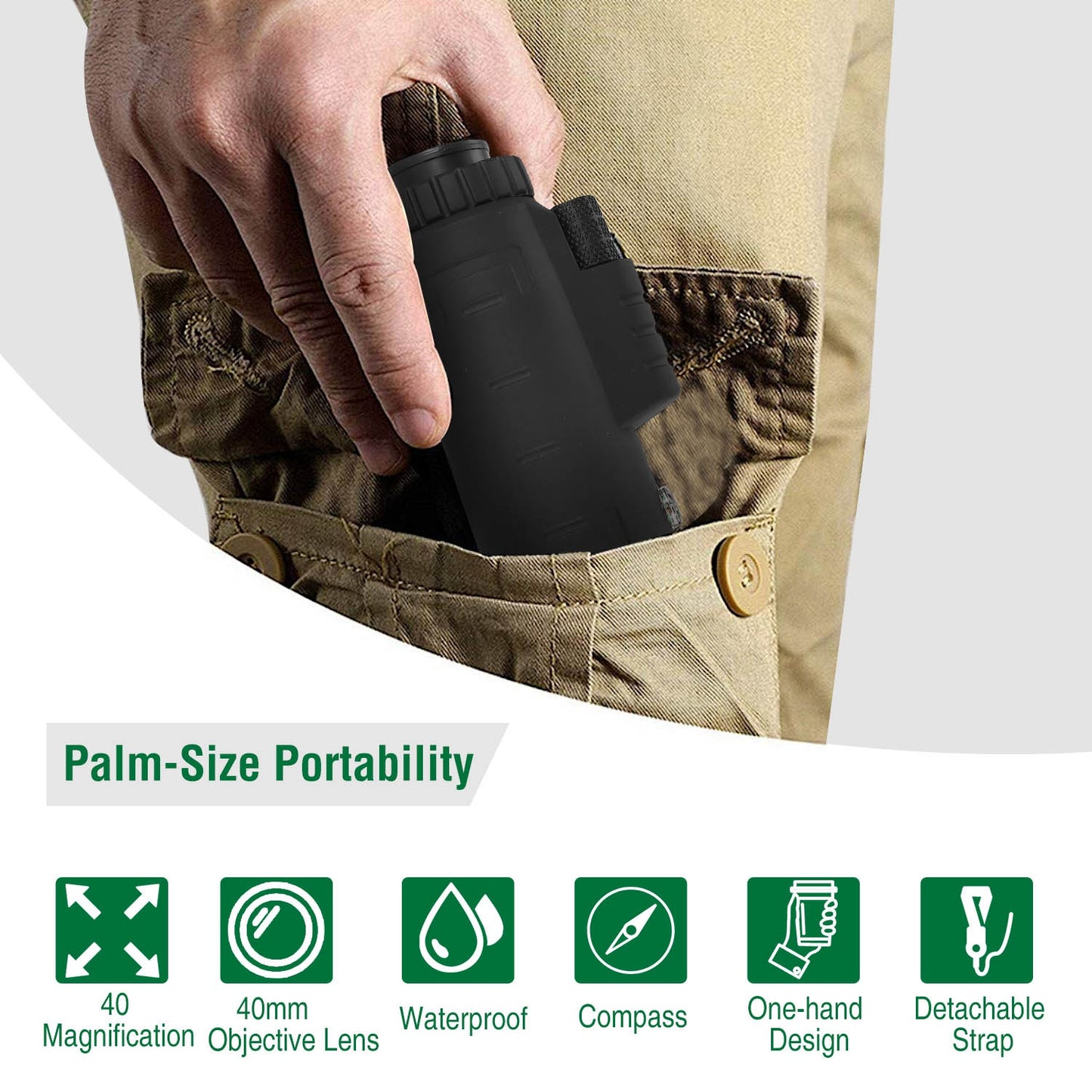 40x40 HD Monocular Telescope with Tripod & Phone Holder - Black
