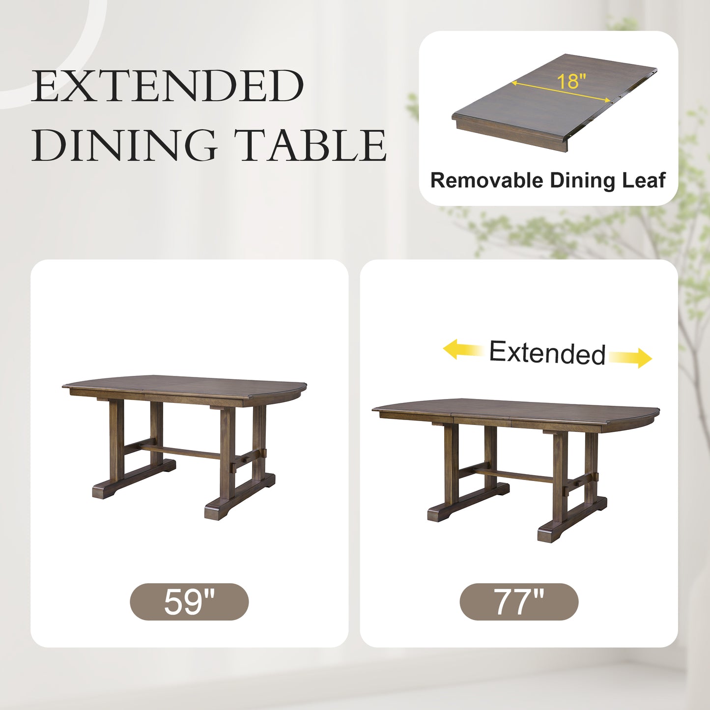 59 -77 Extendable Dining Table, Farmhouse Wooden Kitchen Table With