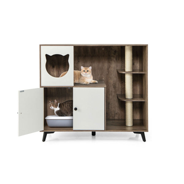 Multifunctional Cat Furniture with Scratching Posts, Privacy Enclosure & Storage