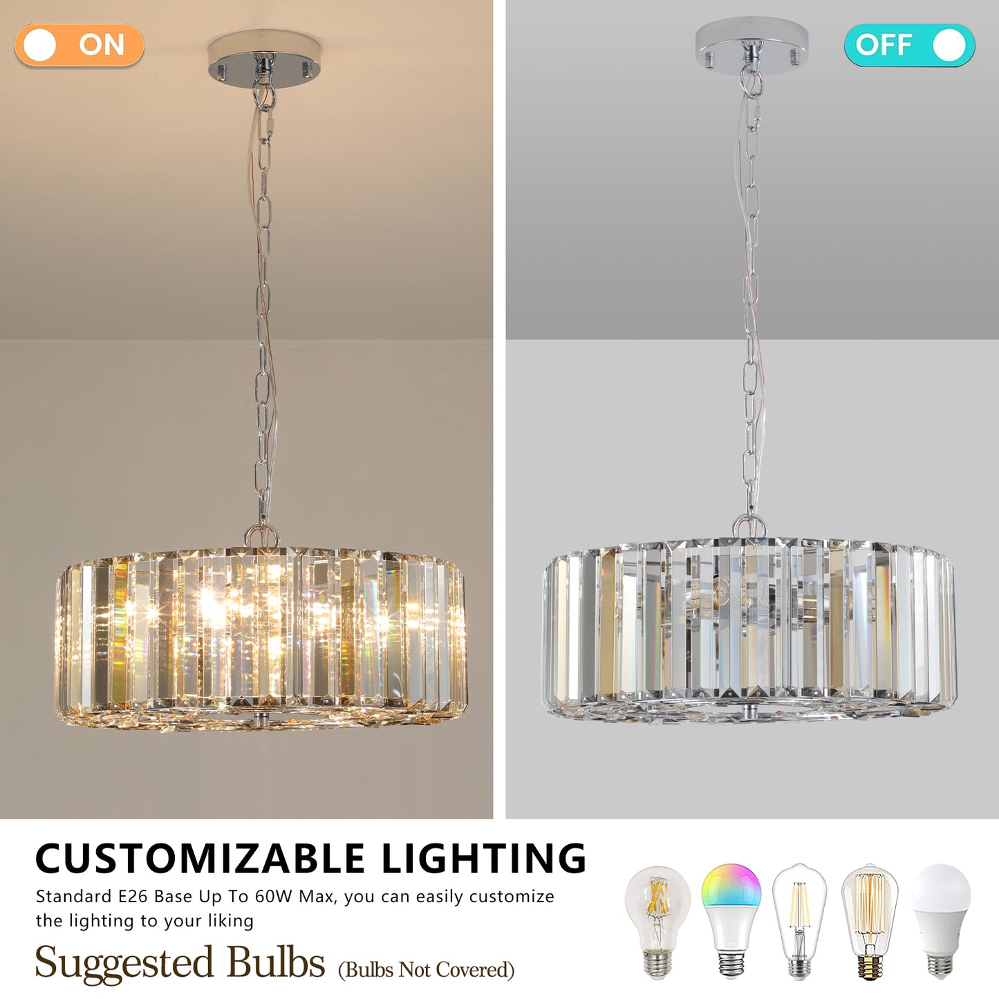 17-Inch Chrome Crystal Pendant Chandelier - Modern 4-Light Fixture