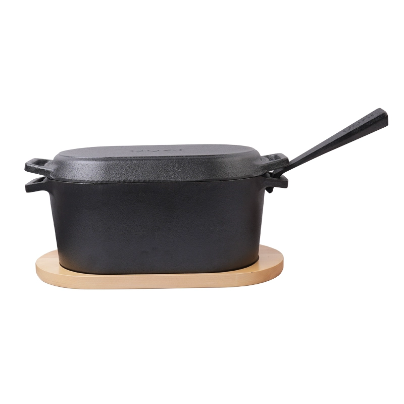 Cast Iron Bread Mold Baking Pan with Wooden Tray 26x16cm - Uncoated