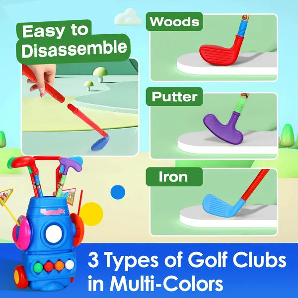 Toddler Golf Set with Golf Cart, 4 Balls & 4 Clubs - Multicolor