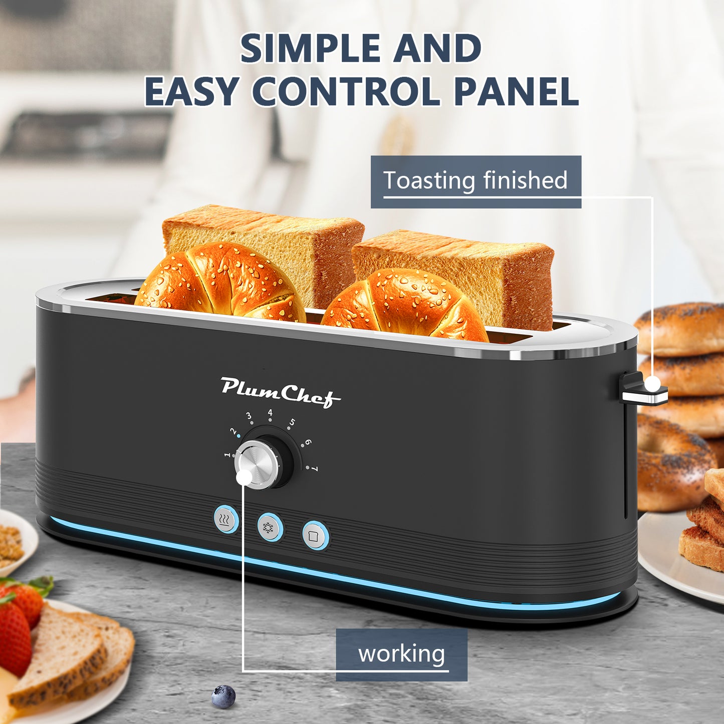 4-Slice Stainless Steel Toaster with 7 Browning Settings - Black