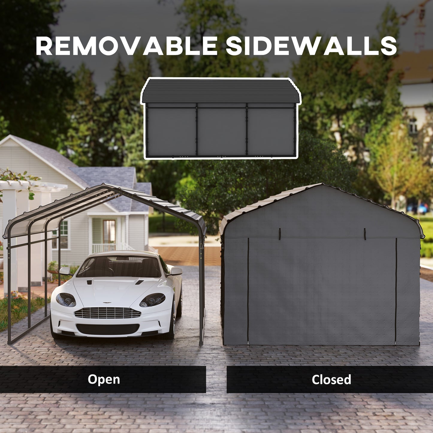 Heavy Duty Metal Carport Canopy - 10 x 15 ft, Dark Gray
