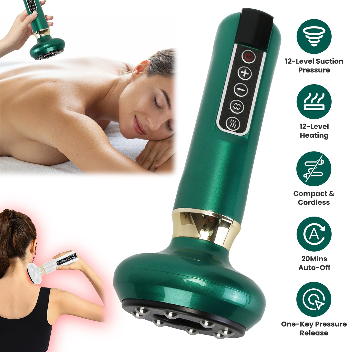 Cordless Anti-Cellulite Vacuum Massager with 12-Level Suction & Heat Therapy