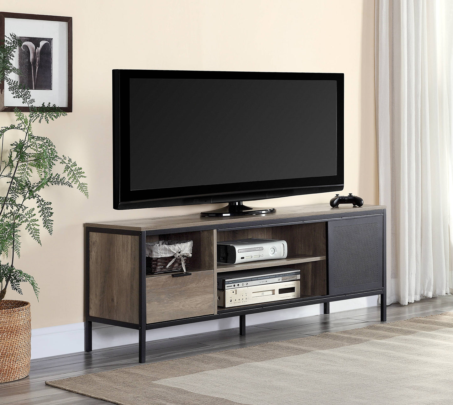 Rustic Oak & Black TV Stand for 50-Inch Flat Screen