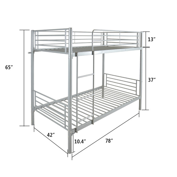 Iron Bed Bunk With Ladder For Kids Twin Size Gray