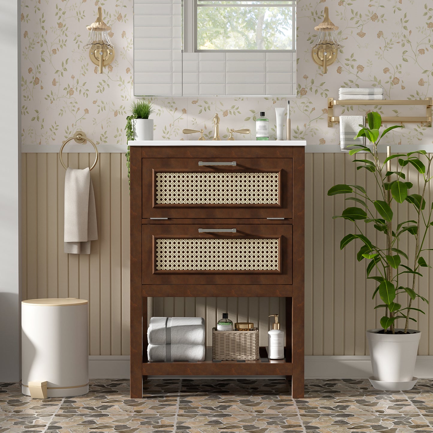 24" Bathroom Vanity with Integrated Ceramic Sink - Dark Brown