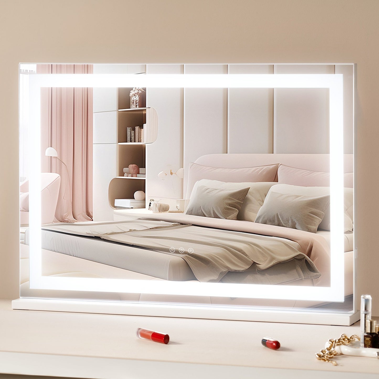Wall-Mounted Lighted Makeup Mirror with 3 Color Temperatures and 5X Magnifier