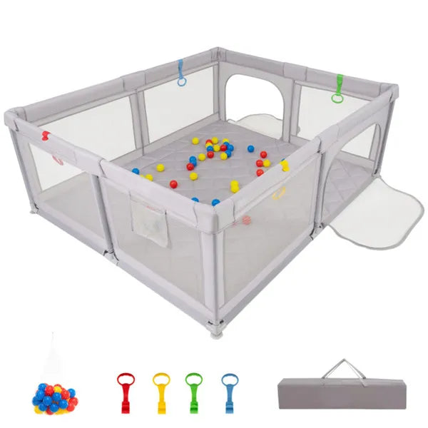 Portable Baby Play Yard 73x61.5x27 Breathable Mesh with 50 Ocean Balls & Carry Bag