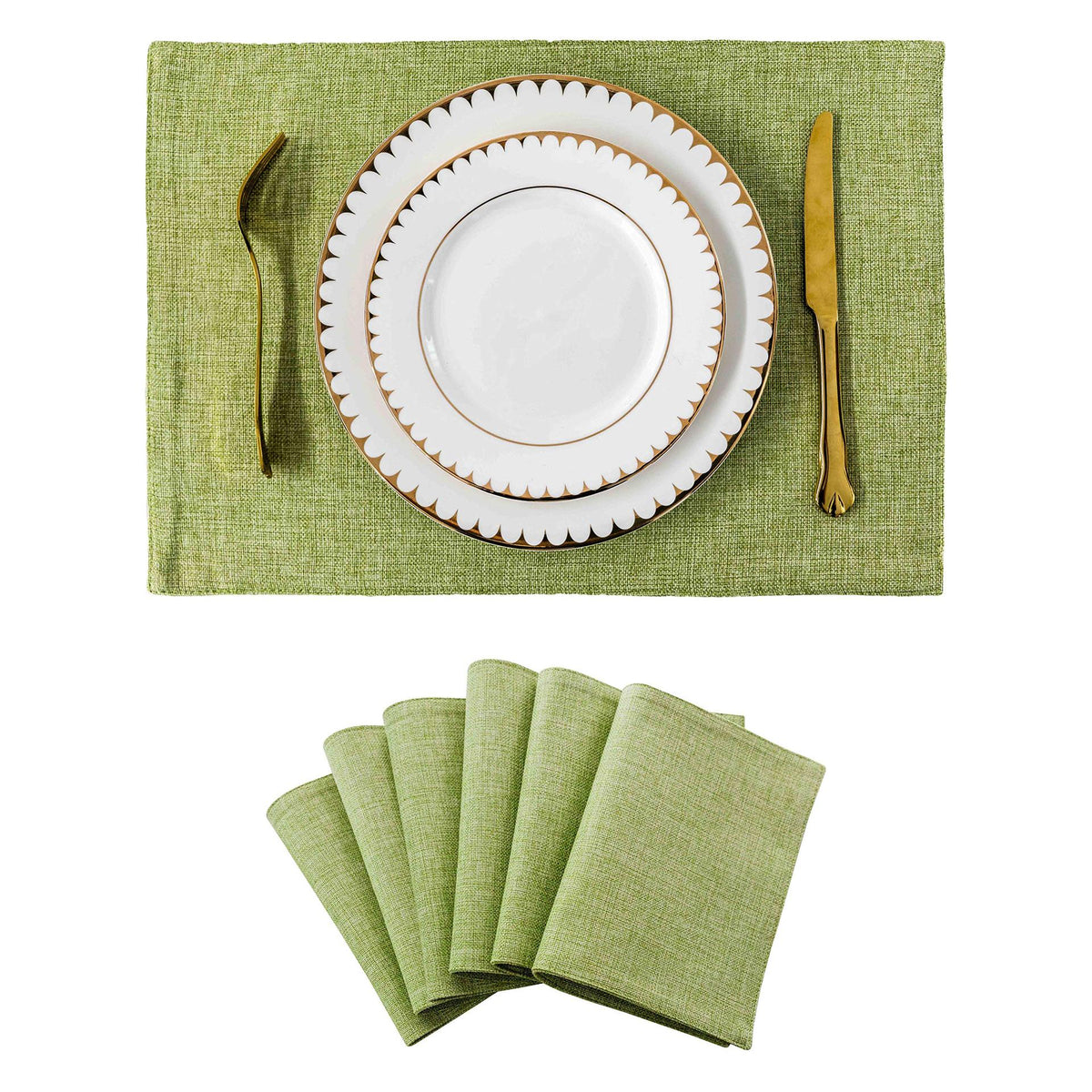 Solid Color Double-Layer Linen Placemat Heat-Insulating Non-Slip 33x48cm