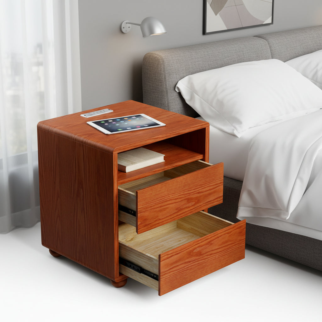 20 Modern Nightstand With 2 Drawers And Shelves Solid Wood Night