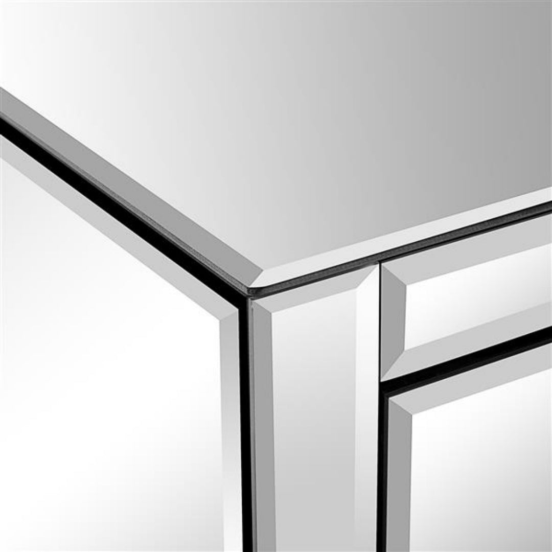 Mirrored Glass Bedside Table with 3 Drawers - Silver