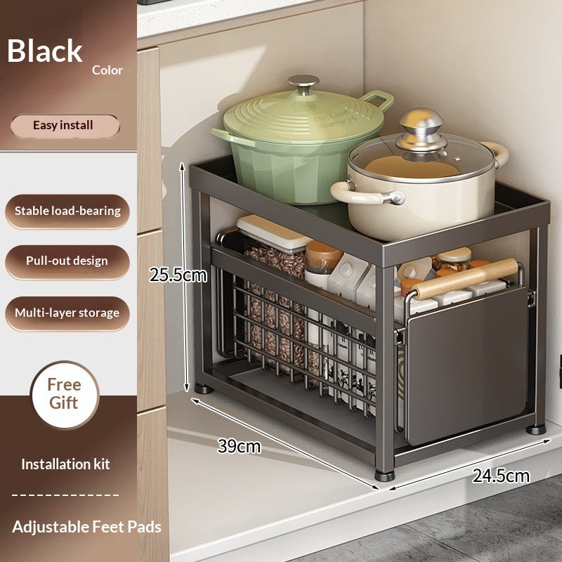 Installation-Free Kitchen Square-Tube Dish Cabinet with Multi-Tier Drawer Storage