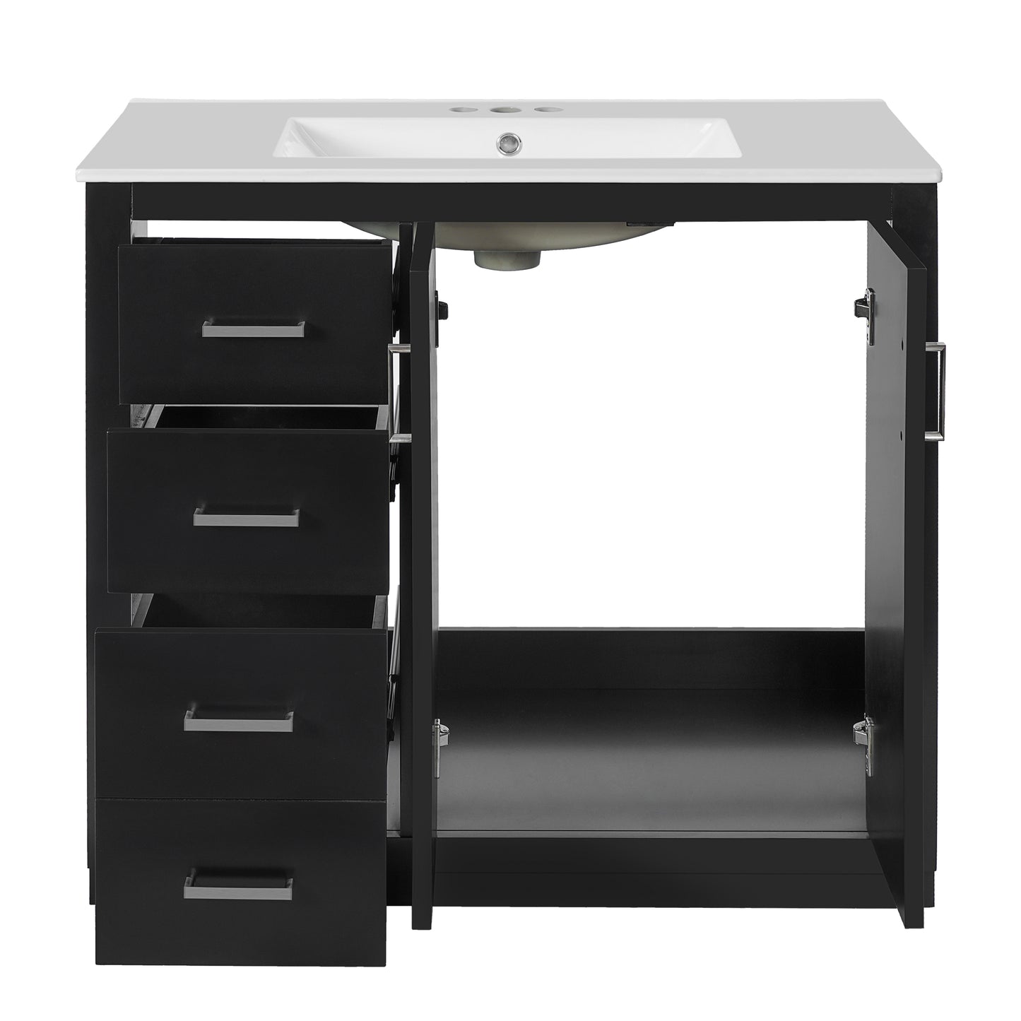 36-Inch Black Bathroom Vanity with Ceramic Sink & Soft-Close Drawers
