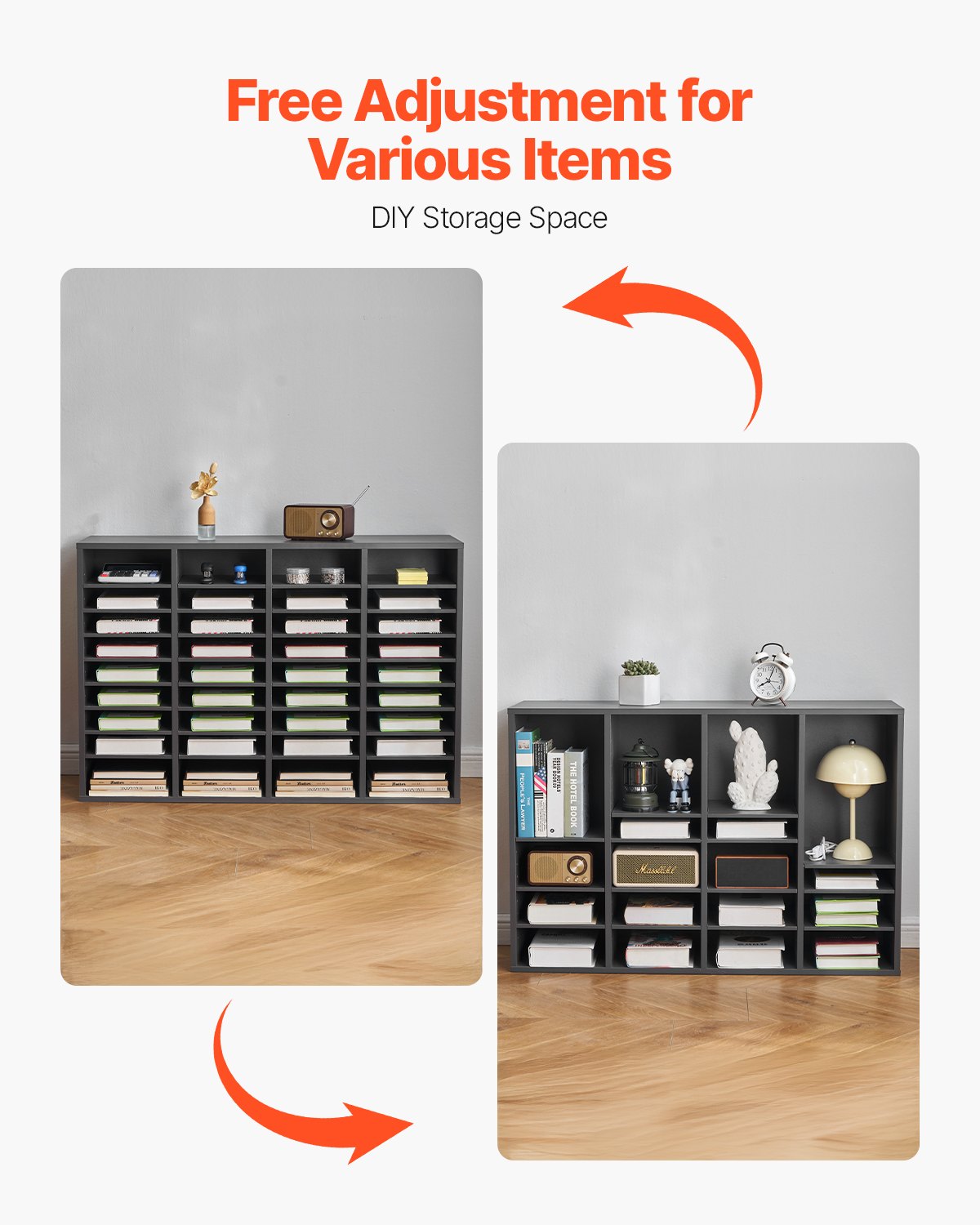 36-Compartment Literature Organizer - Wooden Mailbox Sorter, Grey