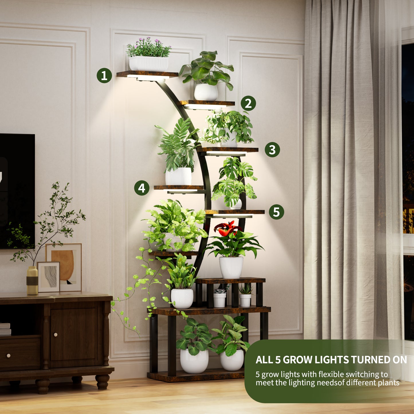 Plant Stand Indoor 9-Tiered , 63.6 Tall With 5 Grow Lights,