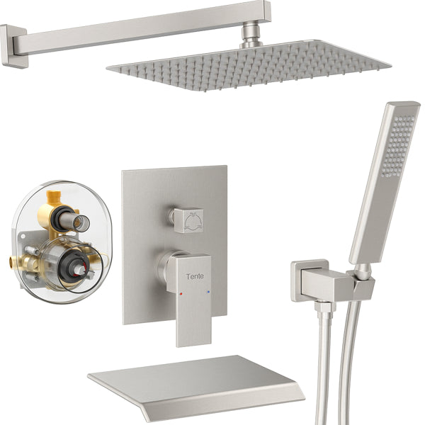 Rain Shower Head with Handheld Sprayer - 12 Inch Brushed Nickel Shower System