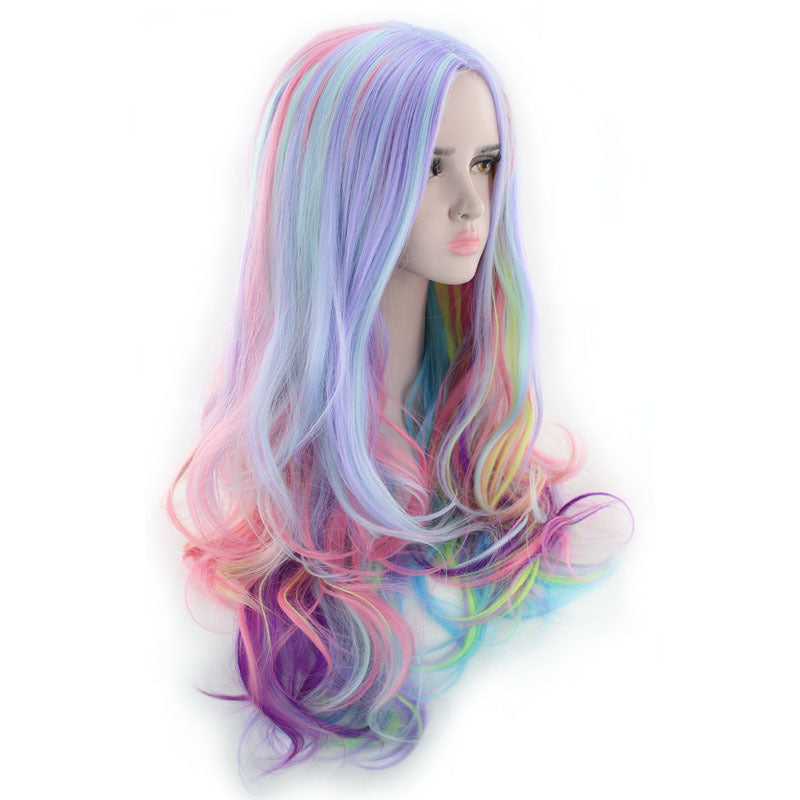 Colorful Long Curly Synthetic Wig for Women - Heat-Resistant & Dyeable
