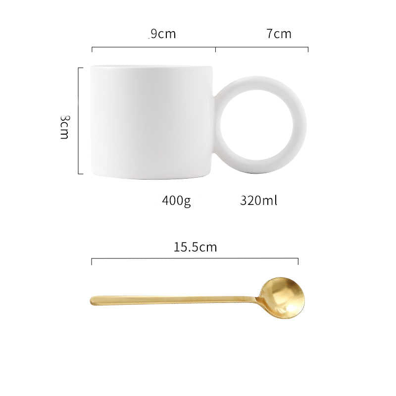 Ceramic Coffee Mug with Spoon & Coaster - Nordic Style, Multiple Colors