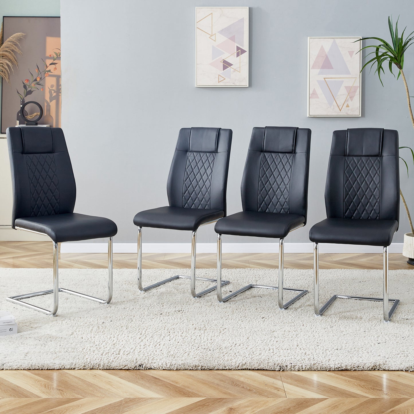 Modern Dining Chairs With Faux Leather Padded Seat Living Room