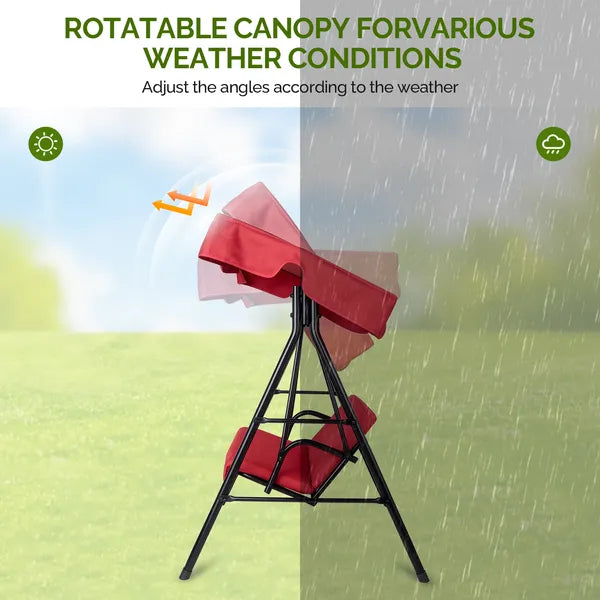 Outdoor Swing Set with Canopy & Cushion - Red, 250kg Capacity