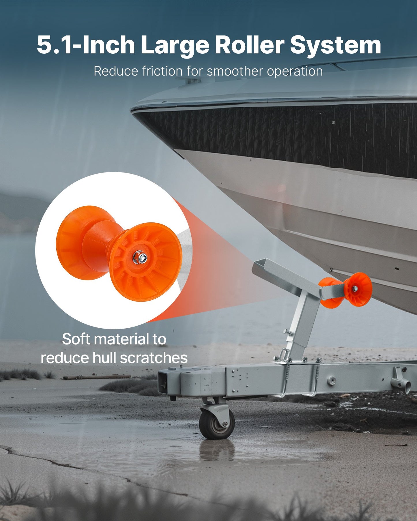 Boat Trailer Winch Stand with Adjustable Height Roller Mount - Galvanized Steel