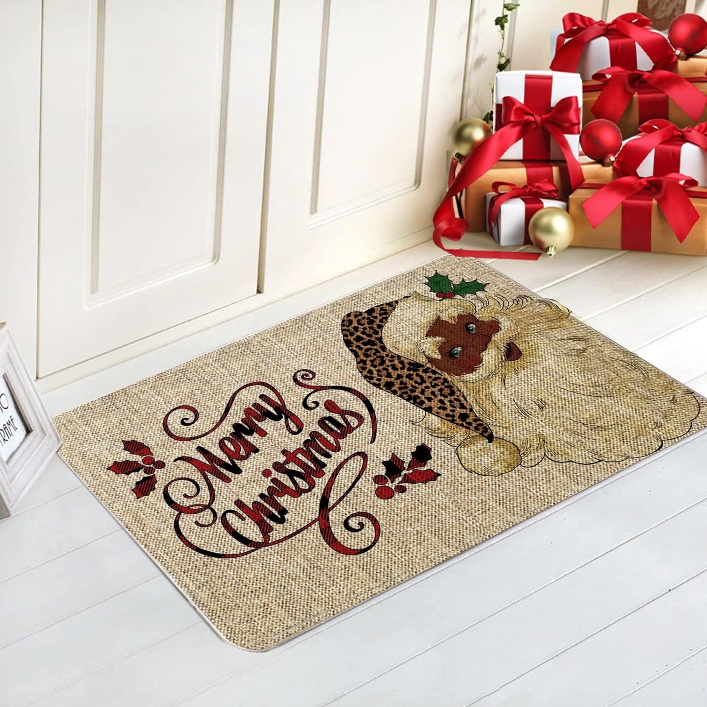 Country Striped Christmas Floor Mat - Festive Holiday Decor for Home & Garden