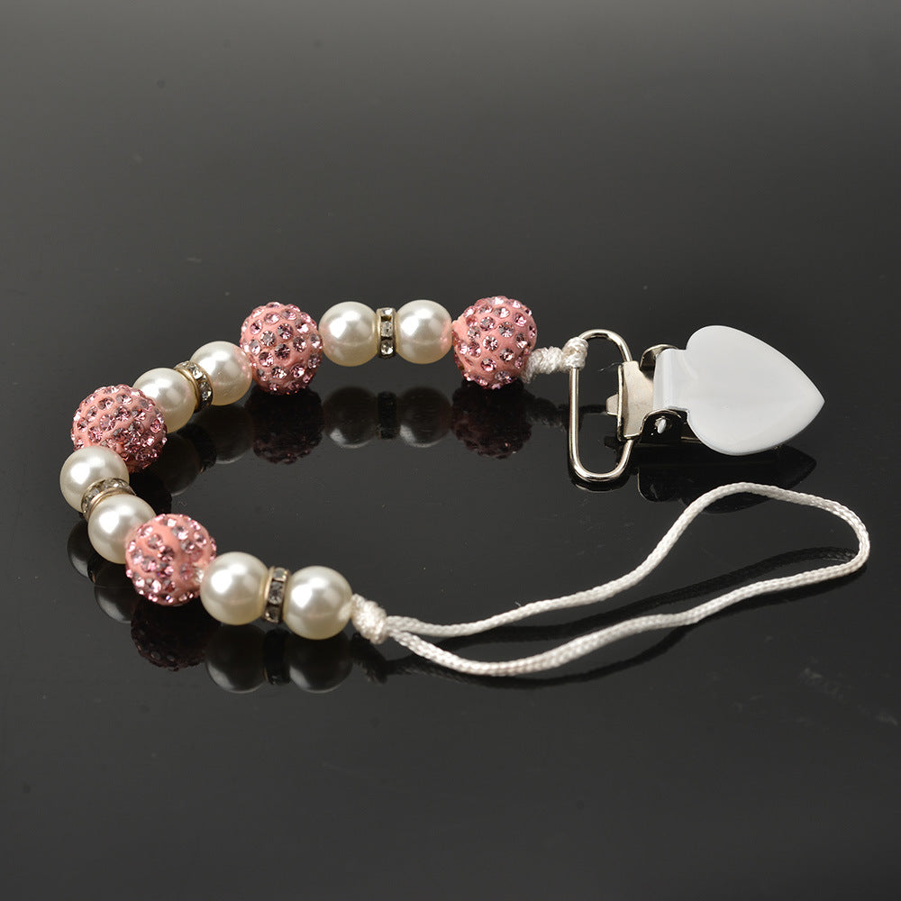 Baby Pacifier Drop-Preventing Chain Clip - Pearl Style, Multiple Colors