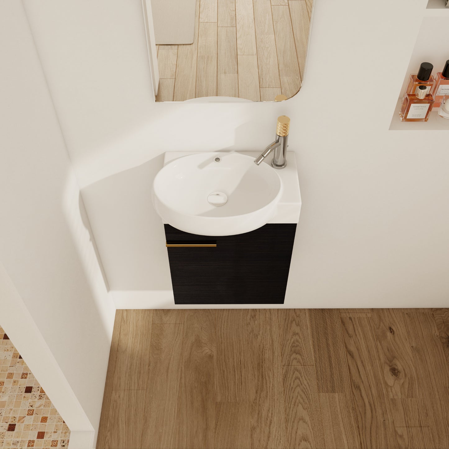 Soft Close Doors Bathroom Vanity With Sink,16 Inch For Small