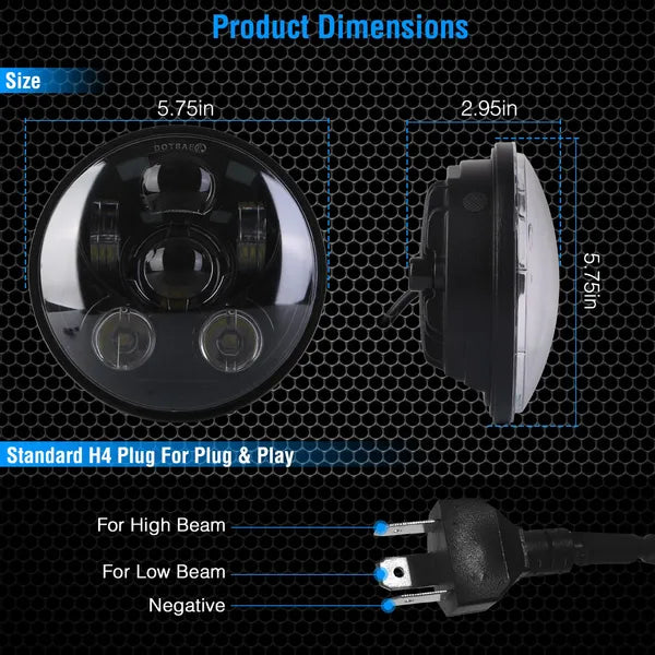 5.75-Inch LED Motorcycle Headlight - High/Low Beam, Black