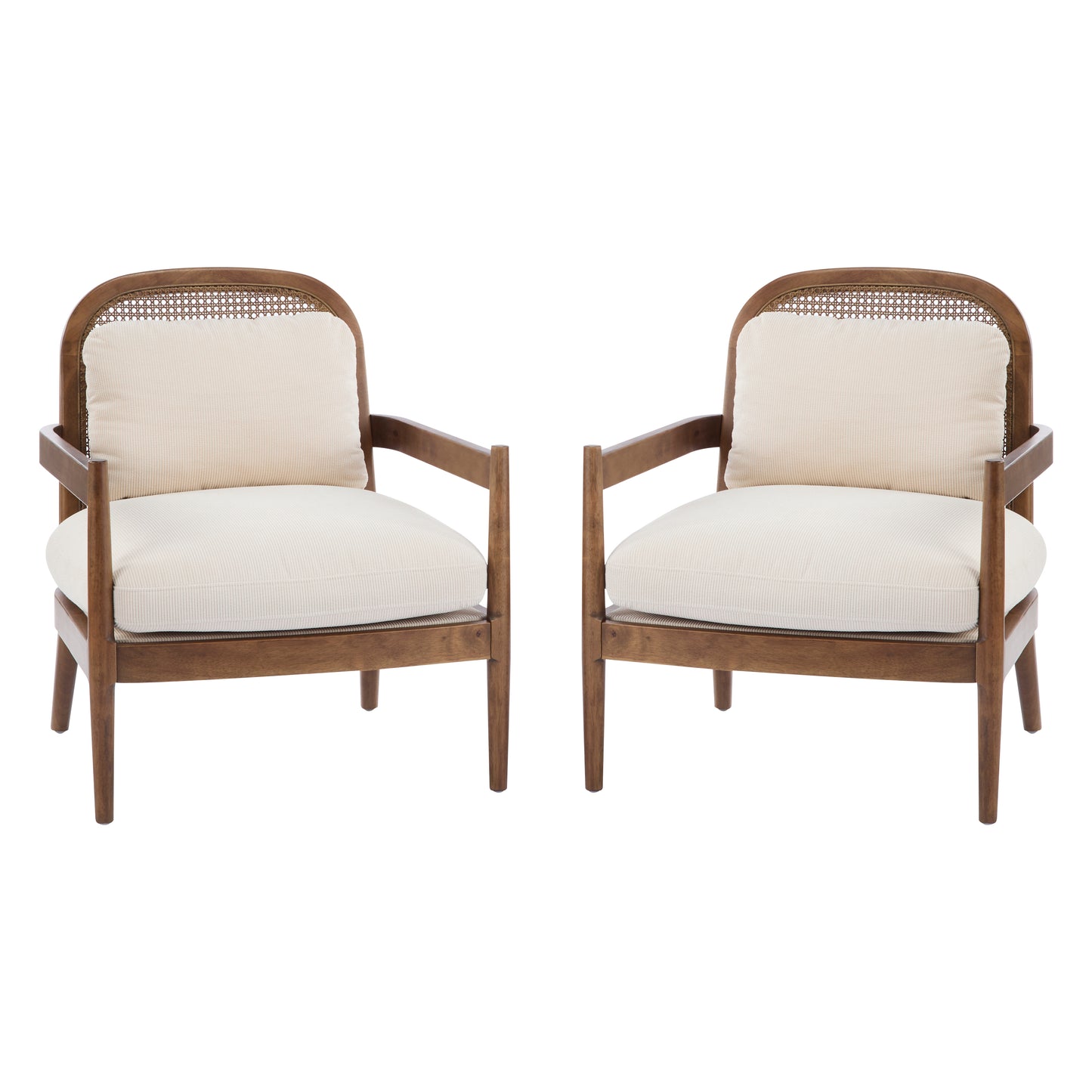 Mid-Century Modern Accent Chair Set - Light Brown & Beige Stripe