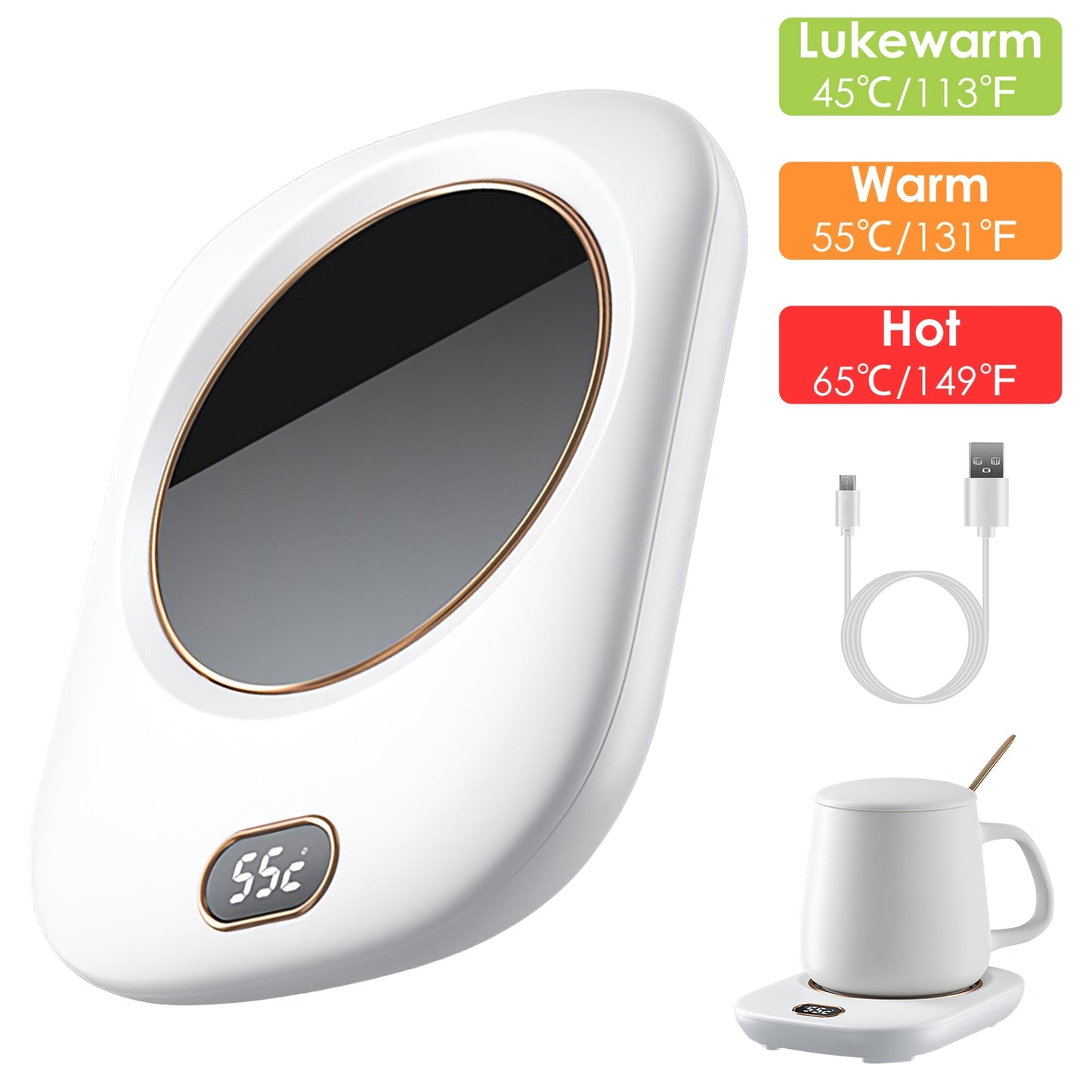 Electric Coffee Mug Warmer with 3 Temperature Settings - USB