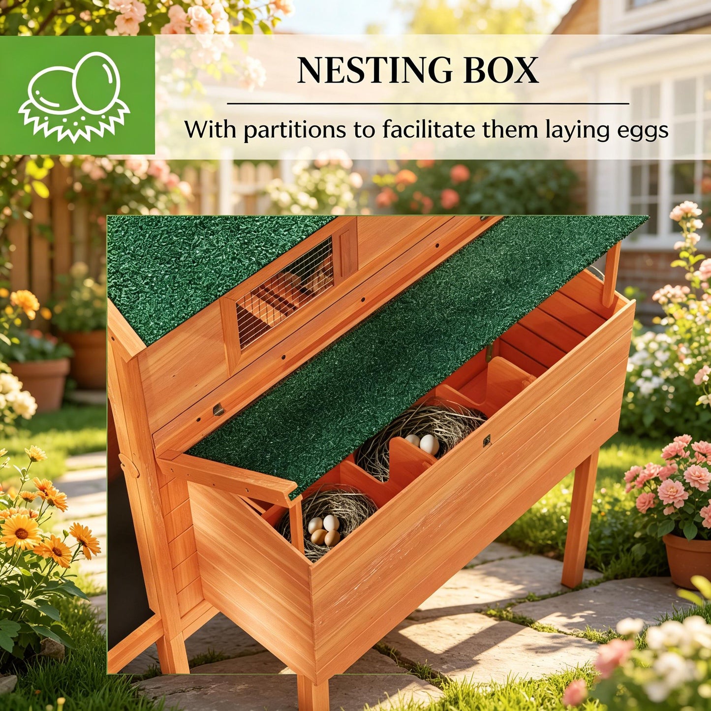 Spacious Wooden Chicken Coop with Two Sliding Windows - Orange