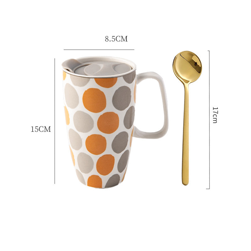 Large Capacity Ceramic Mug with Lid - Multiple Styles, 500-600mL Drinkware