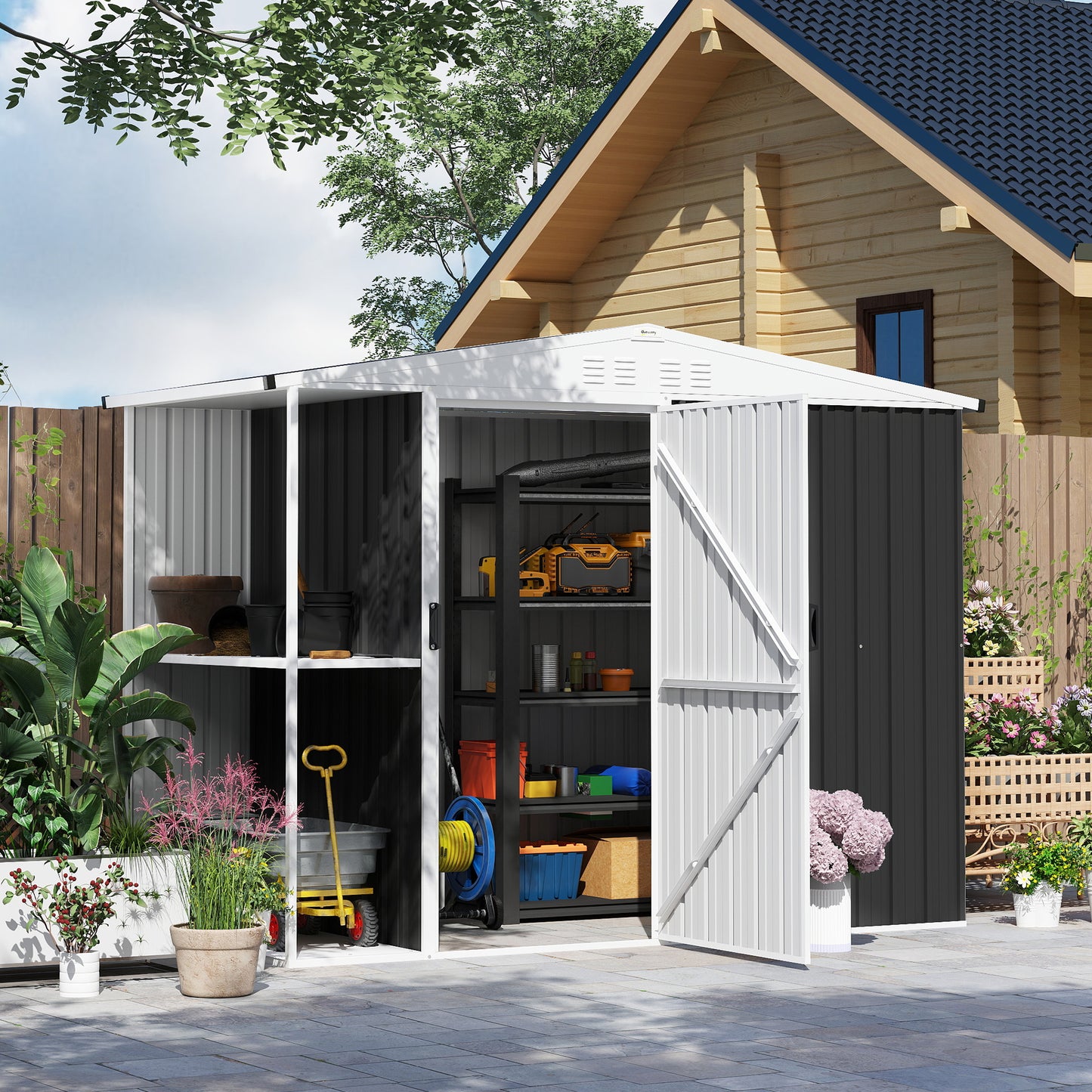 Outdoor Garden Shed - 8x4ft Metal Storage with Lock & Vents