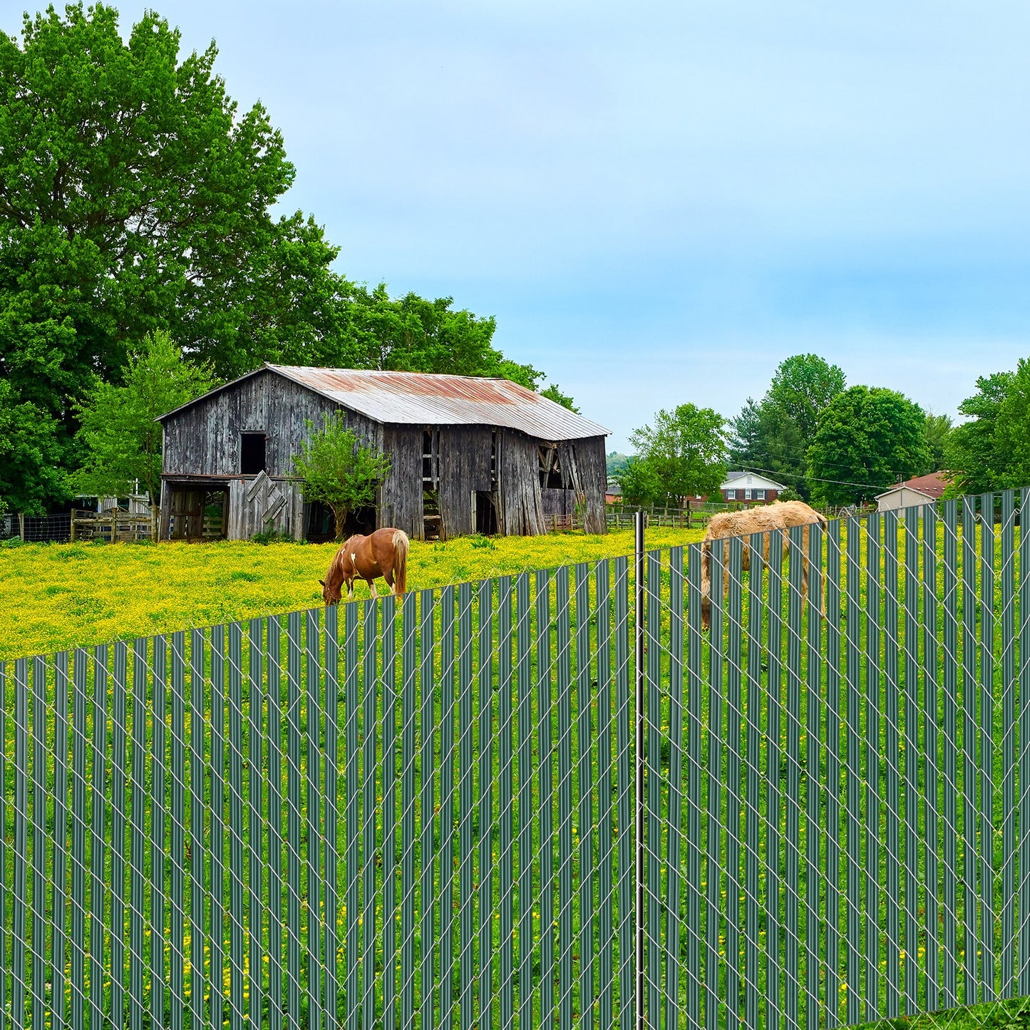 Green Chain Link Fence Privacy Slats for 5 FT High Fences, Lockable Bottom-Open