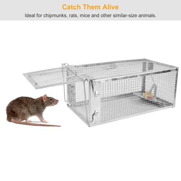 Galvanized Steel Humane Mouse Trap with Gravity Lock - Indoor Outdoor Bait Catcher