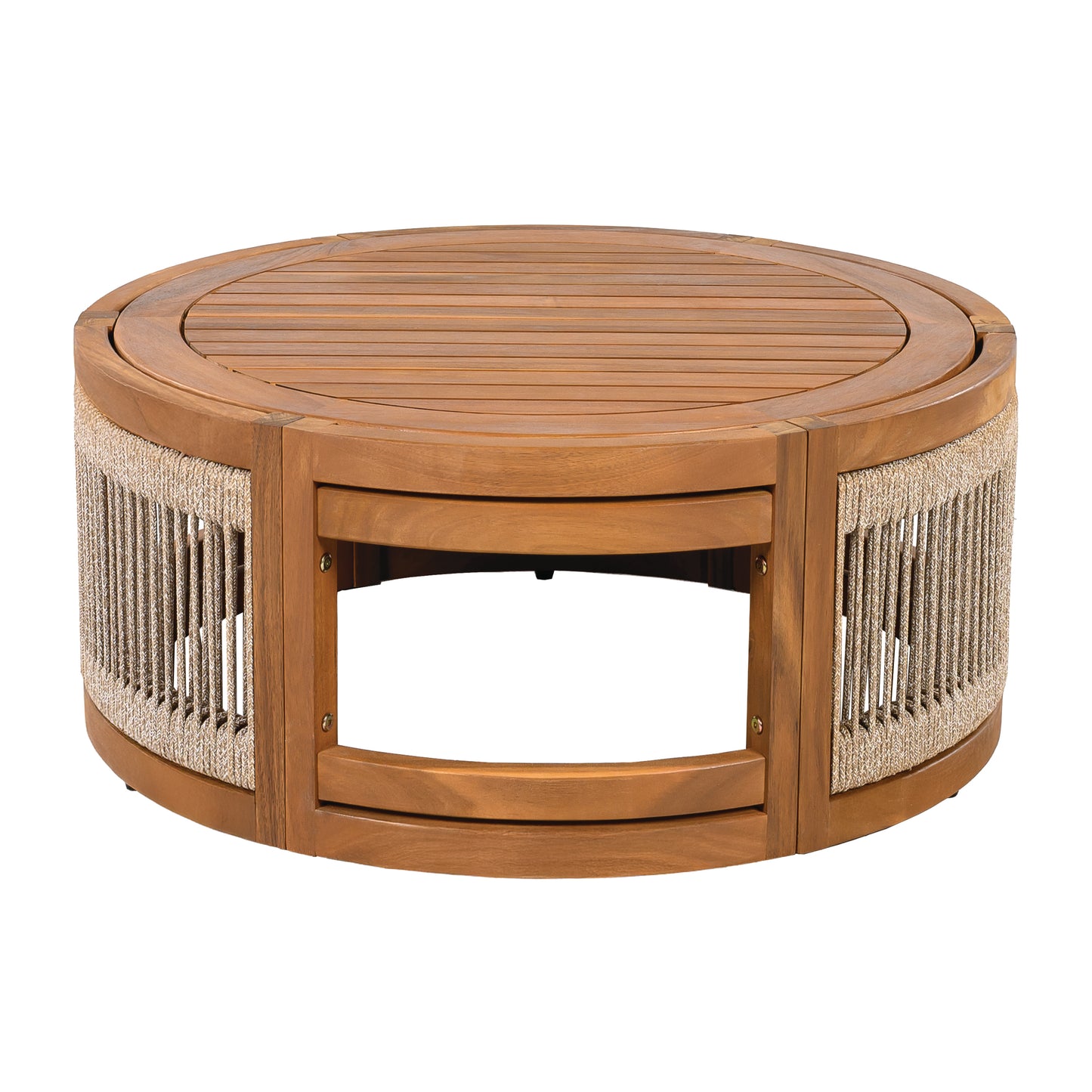 27.95 Acacia Wood Outdoor Coffee Table - Handwoven Rope Accent Boho
