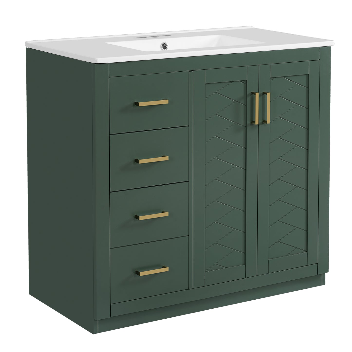36-Inch Green Bathroom Vanity with Ceramic Sink & Storage Cabinet