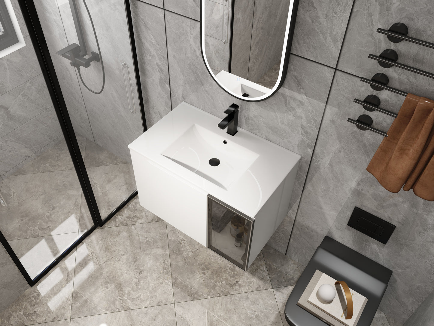 30 Wall-Mounted Bathroom Vanity With Ceramic Sink, 2-Soft Close