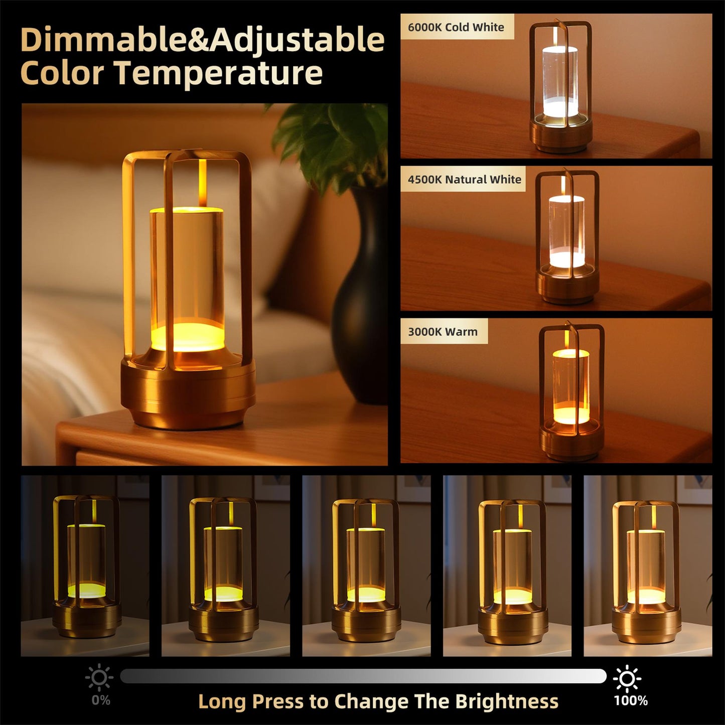 Portable Touch Control LED Table Lamp with 5000mAh Battery - Dimmable, Cordless for Bedroom Camping & Home