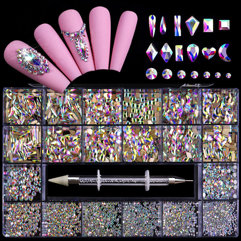 Nail Art Drill Kit with Glass Diamond Organizer Box