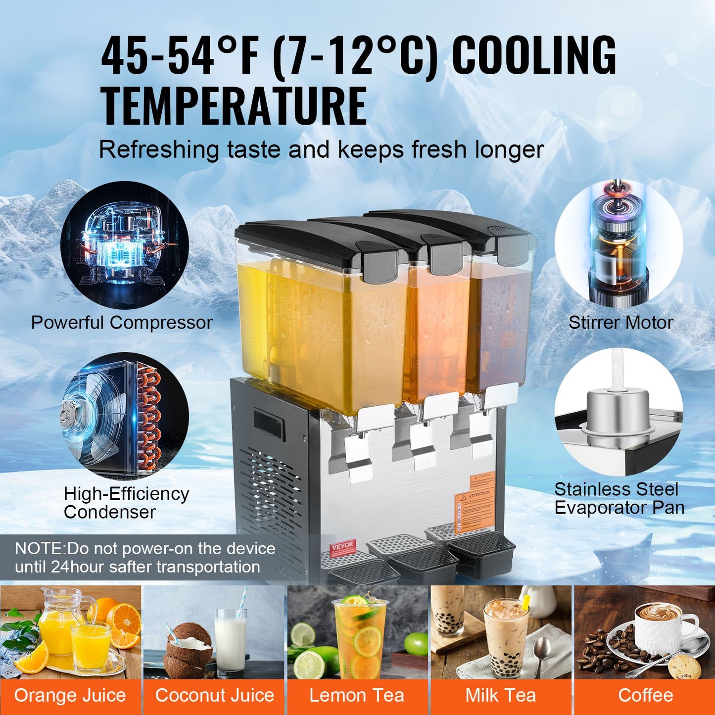 10L Commercial Beverage Dispenser with 3 Tanks - Cold Juice & Ice Drink Cooler