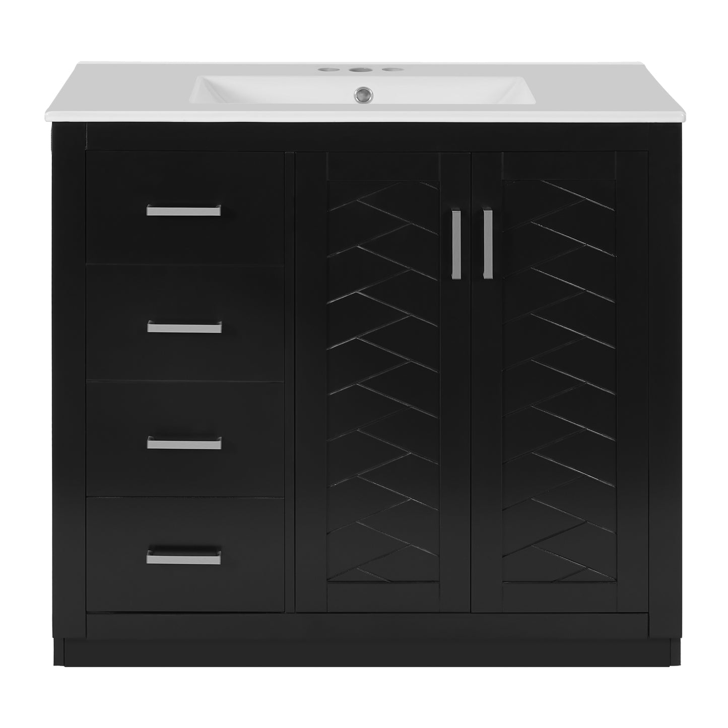 36-Inch Black Bathroom Vanity with Ceramic Sink & Soft-Close Drawers